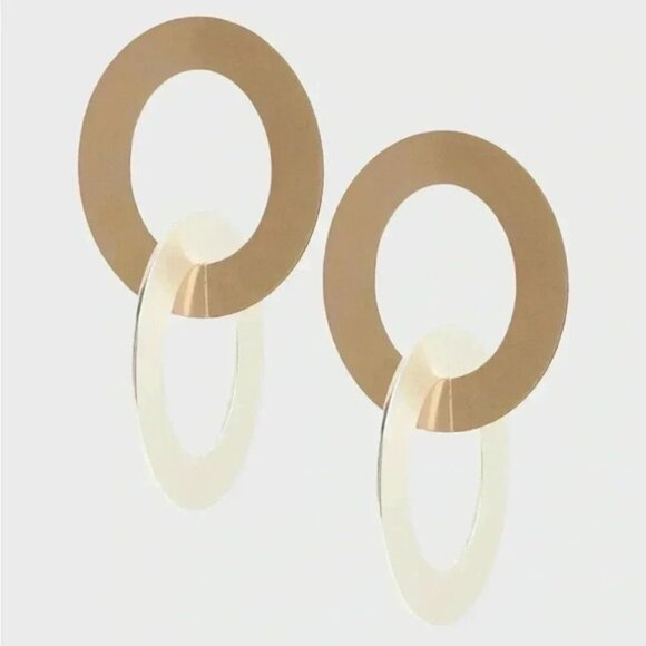 Banana Republic Mixed Metal Double Hoop Earrings Gold Silver Metallic NWT - Picture 2 of 15
